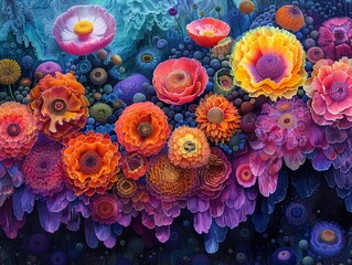 Fototapeta premium Vibrant Floral Art: A Close-Up of Colorful Blooms