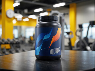 Protein powder container mockup in gym