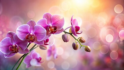 Naklejka premium A majestic orchid with long slender stems and exotic flowers in shades of pink and purple, garden, exotic