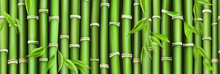 Fototapeta premium A vibrant pattern of bamboo stalks and leaves, ideal for backgrounds or nature-themed designs.