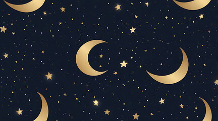 Fototapeta premium A happy crescent moon with tiny sparkling stars on a dark indigo background, an adorable wallpaper for a celestial theme.