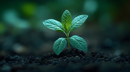 Small Plant Sprouting Up From Dark Soil