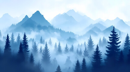 Mist in the forest. Cloud Forest. Illustration