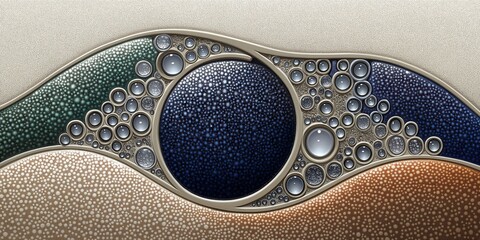 Obraz premium Abstract illustration with curves and dots in blue, orange, green and brown, with beautiful texture