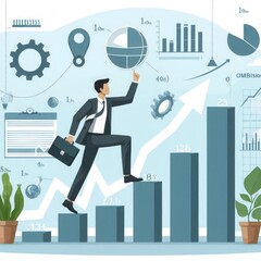 businessman taking the initiative to climb the growth graph 