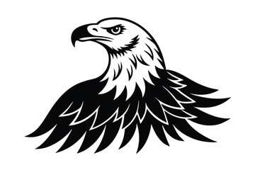 Bold Eagle Head Black and White Vector Illustration on White Background