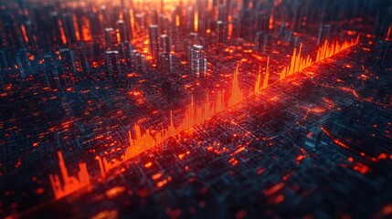 Abstract visualization of data in a futuristic cityscape.
