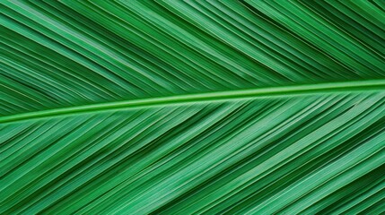Obraz premium Close up of Lush Green Palm Leaf Texture with Parallel Veins, Nature Background