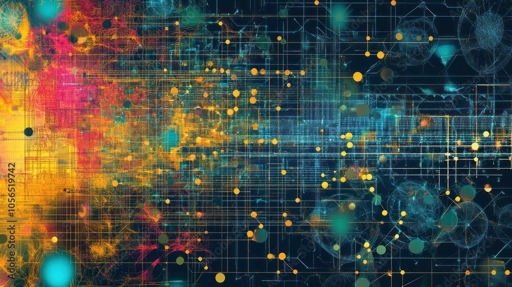 Poster computer screen with binary numbers highlighted as they move rapidly,