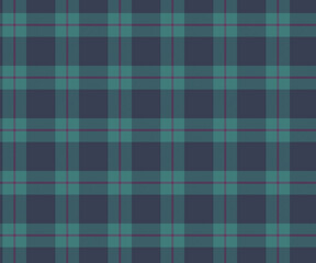 Plaid fabric pattern, blue, green, purple, modern seamless for textile and design clothes skirt pants apron tablecloth blanket or decoration. Vector illustration.