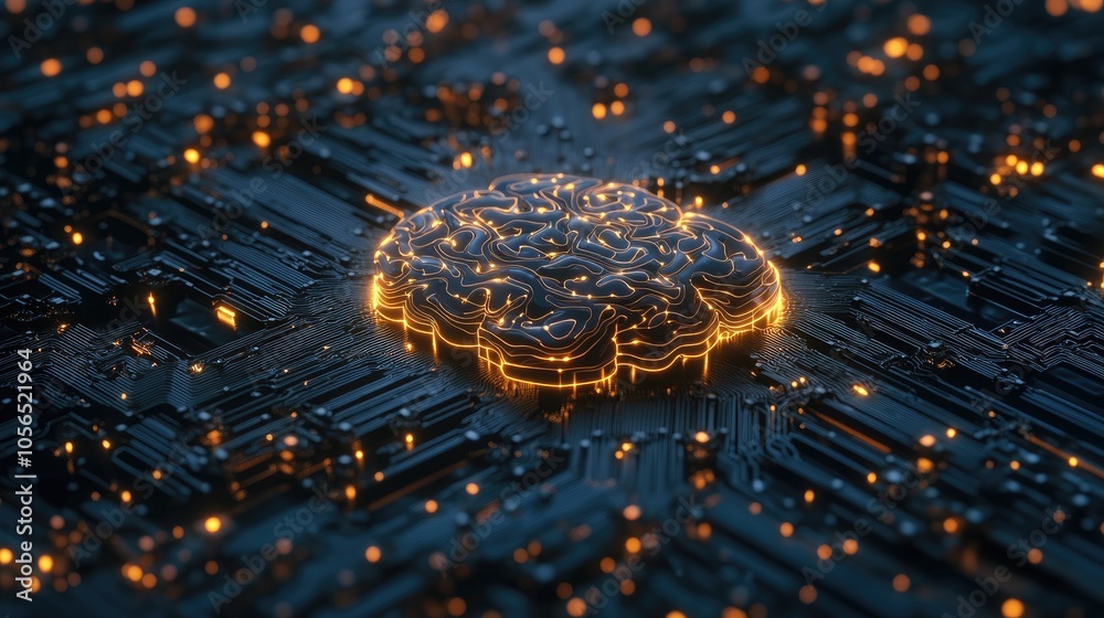 Poster digital brain with glowing connections in a high-tech background, representing ai and machine learni