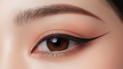 Obraz premium Soft Focus on Eye With Natural Liner Look, capturing a subtle, everyday eyeliner style with soft shadows