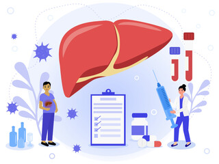 Liver cirrhosis. Medical science related to liver disease and its symptoms. vector image.