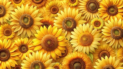Obraz premium A whimsical and playful sunflower wallpaper featuring small to medium-sized sunflowers in various shades of yellow and orange with intricate details and texture, playful, flowers, earthy