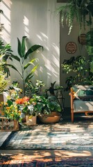 Fototapeta premium Rear view of botanical decor creating a serene atmosphere