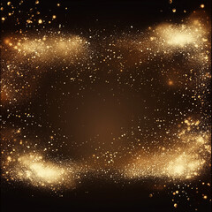 Festive vector background with gold glitter and confetti for christmas celebration. Black background with glowing golden particles.