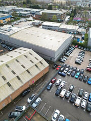 Aerial View of Central City Centre Elstree Uxbridge London City of England, Great Britain. It Was Rainy and Cloudy Day with Strong Winds over England, High Angle Drone's Camera Footage. April 4th, 24