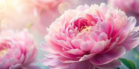 Close-up of a delicate pink peony flower with intricate details and soft petals, bloom, petals
