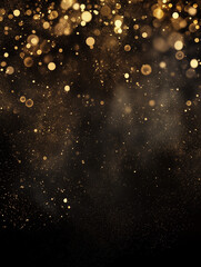 Festive vector background with gold glitter and confetti for christmas celebration. Black...