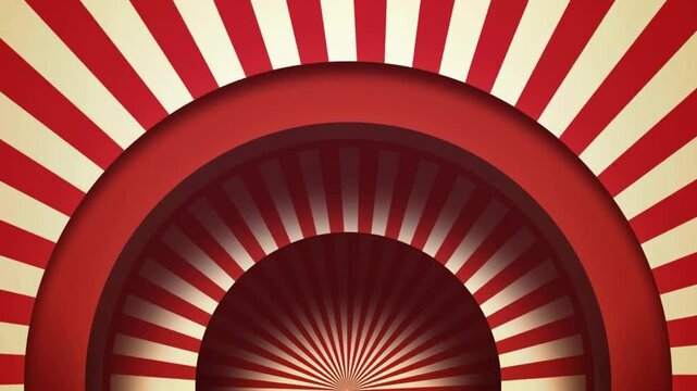 Red and white circles sunburst rays animated comic background rotation stripes background, Sunbeam animation in 4k. Abstract seamless background video.