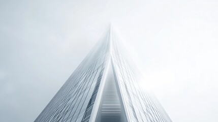 Sleek futuristic skyscraper with smooth glass surfaces and white accents