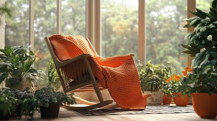 Cozy Rocking Chair in Serene Indoor Garden Setting