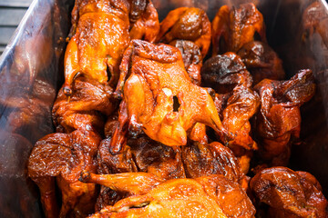 Delicious Roasted Ducks in a Traditional Asian Market Stall
