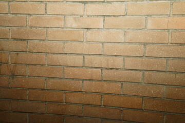 Red color brick wall for brick background design. with flash light, in the city