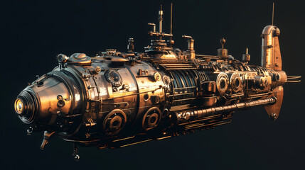 Fototapeta premium Steampunk submarine underwater. Steampunk Submarine. Illustration