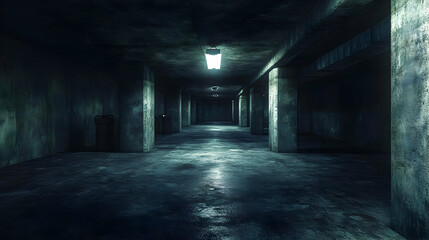 Dark and Moody Concrete Hallway 3D Illustration
