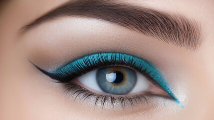 Obraz premium Soft Grey Liner Paired With a Teal Bottom Line, introducing a subtle contrast that adds a modern twist to traditional eyeliner styles