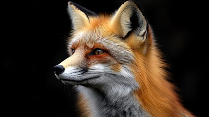 Fototapeta premium A detailed portrait of a fox with vibrant fur and expressive eyes.