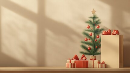 Cozy Christmas Scene with Gifts and a Tree