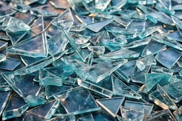 Intricate patterns of broken glass shards scattered on the ground, creating a sense of disorientation and unease, glass fragments, disorientation, unease, cathedral window, dark colors