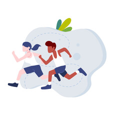 Two men and a woman are  running sports flat illustration
