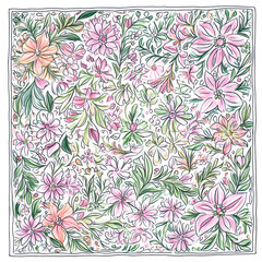 Geometric and Organic Doodle Tile and Carpet Designs with White Borders | Hand-drawn, Abstract, Floral, and Symmetrical Patterns in Soft Pastel and Earth Tones