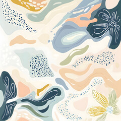 Geometric and Organic Doodle Tile and Carpet Designs with White Borders | Hand-drawn, Abstract, Floral, and Symmetrical Patterns in Soft Pastel and Earth Tones