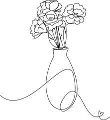 One line flower vase vector design. Hand drawn art. 