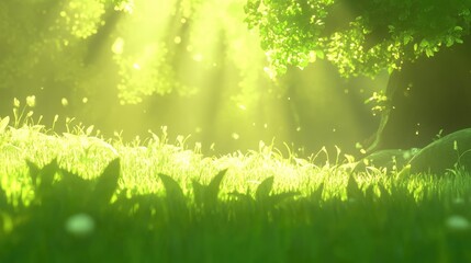 Obraz premium Serene Sunlight Filtering Through Green Forest