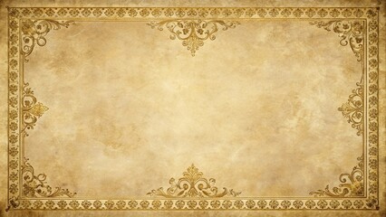 Ornate parchment texture with intricate borders and golden accents, antique style, parchment texture