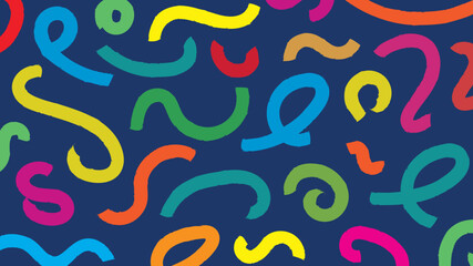 colorful marker doodles in random shapes and colors on dark blue background