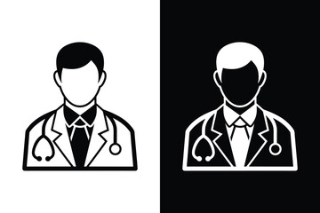 Stylish Doctor Vector Icon. Medicine and Hospital Symbol on Black and White Background