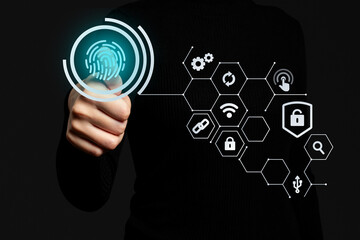 A person fingerprint scan, Symbolizing biometric security and technology, Digital security