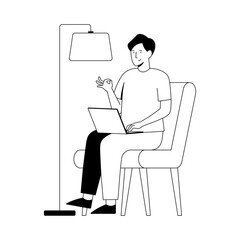 Outline Black & White Illustration 2 Men Sitting Looking Laptop
