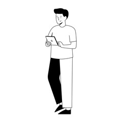 Fototapeta premium Outline Black & White Illustration 2 Men Holding Tab