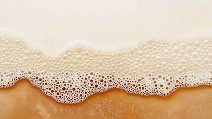 Obraz premium Close up of beer foam with bubbles, top view.