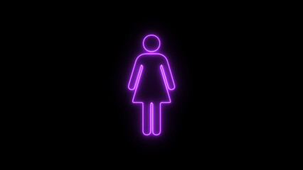 Neon, Glowing Woman icon on background. Men and Women in Simple, Abstract Style for Web and Public Spaces 