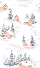 Fototapeta premium Seamless Pattern Whimsical Christmas and New Year Doodles Featuring Festive Icons, Cozy Winter Scenes, and Seasonal Decorations in Vibrant Colors
