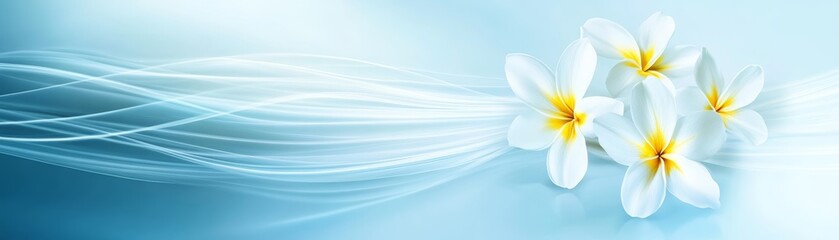 Elegant white flowers on a tranquil blue background, minimalist floral design for serene aesthetic