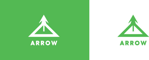 Simple Arrow Up Logo Image. Green Geometric Arrow Shape Line Style isolated on Dual Background. Flat Vector Logo Design Template Element Usable for Business and Branding Logos.